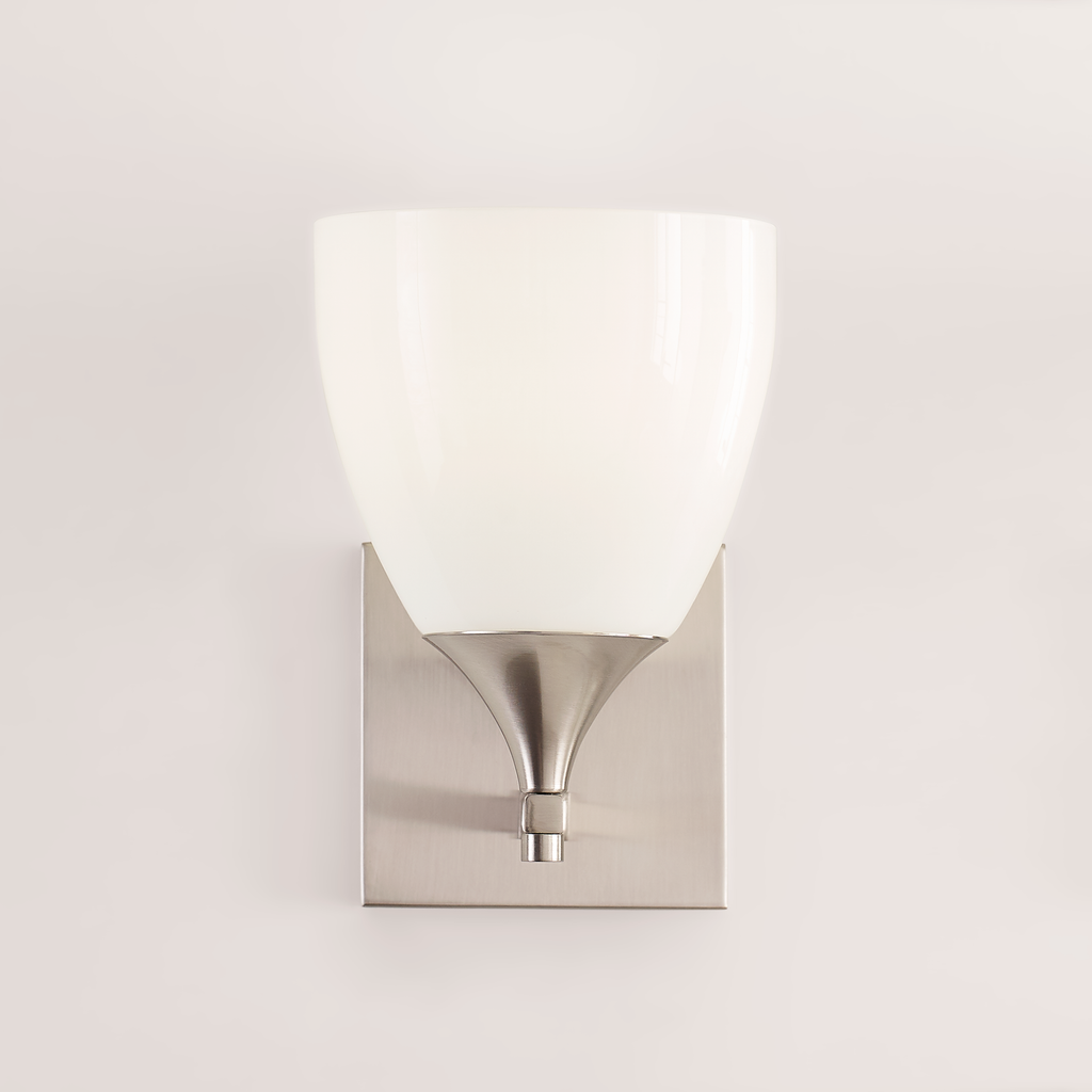 Toffino 1-Light Bath Sconce | Brushed Steel | Milk Glass