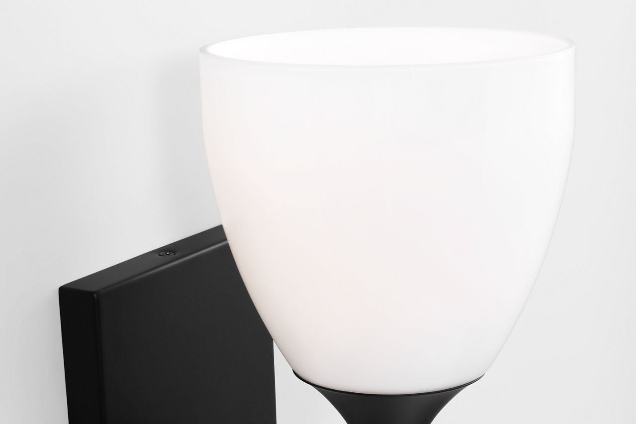 Toffino 1-Light Bath Sconce | Midnight Black | Milk Glass