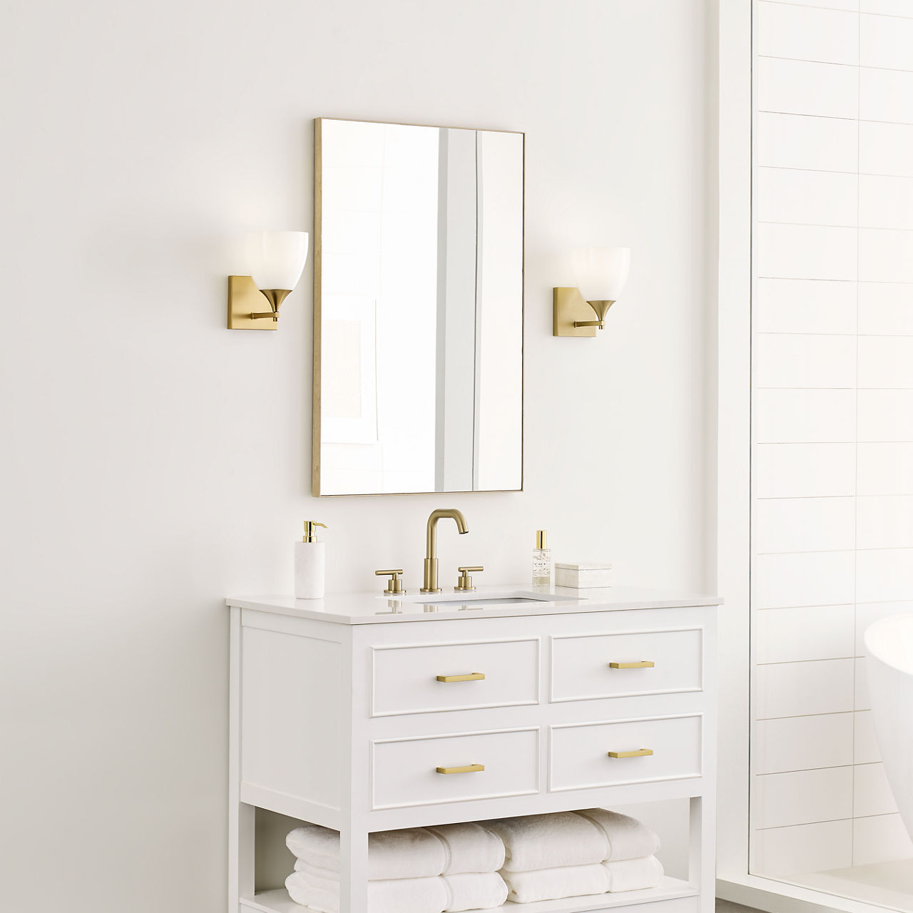 Toffino 1-Light Bath Sconce | Satin Brass | Milk Glass