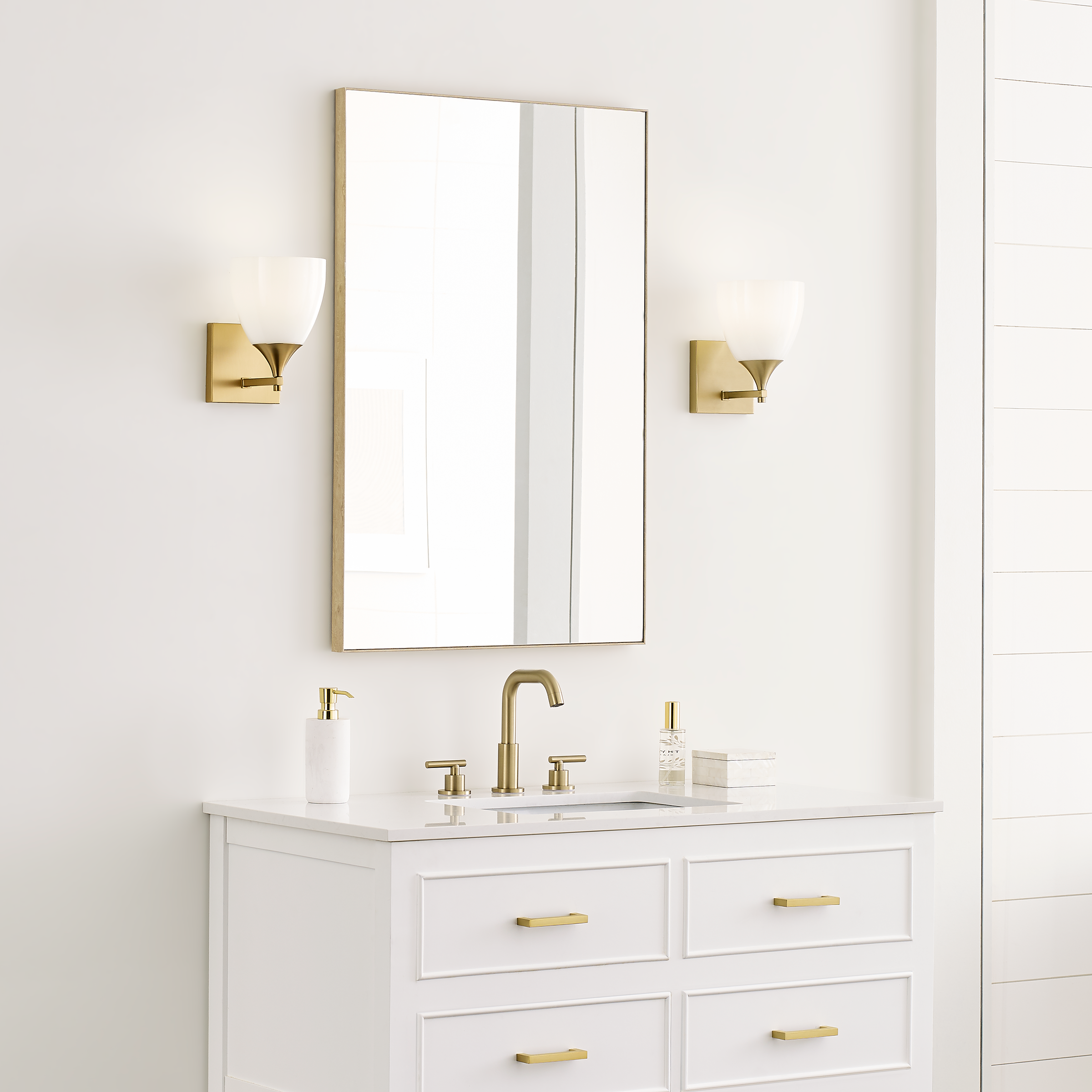Toffino 1-Light Bath Sconce | Satin Brass | Milk Glass