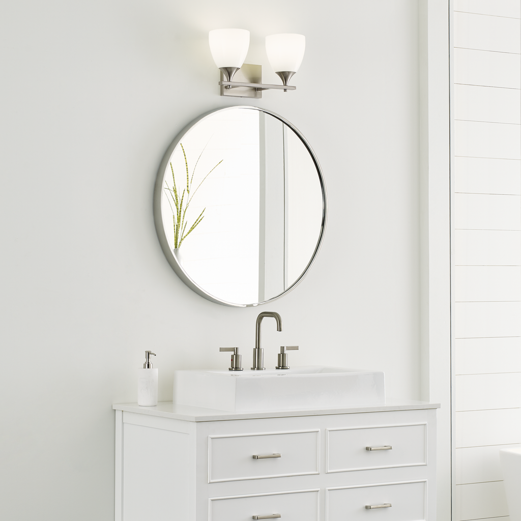 Toffino 2-Light Bath Sconce | Brushed Steel | Milk Glass