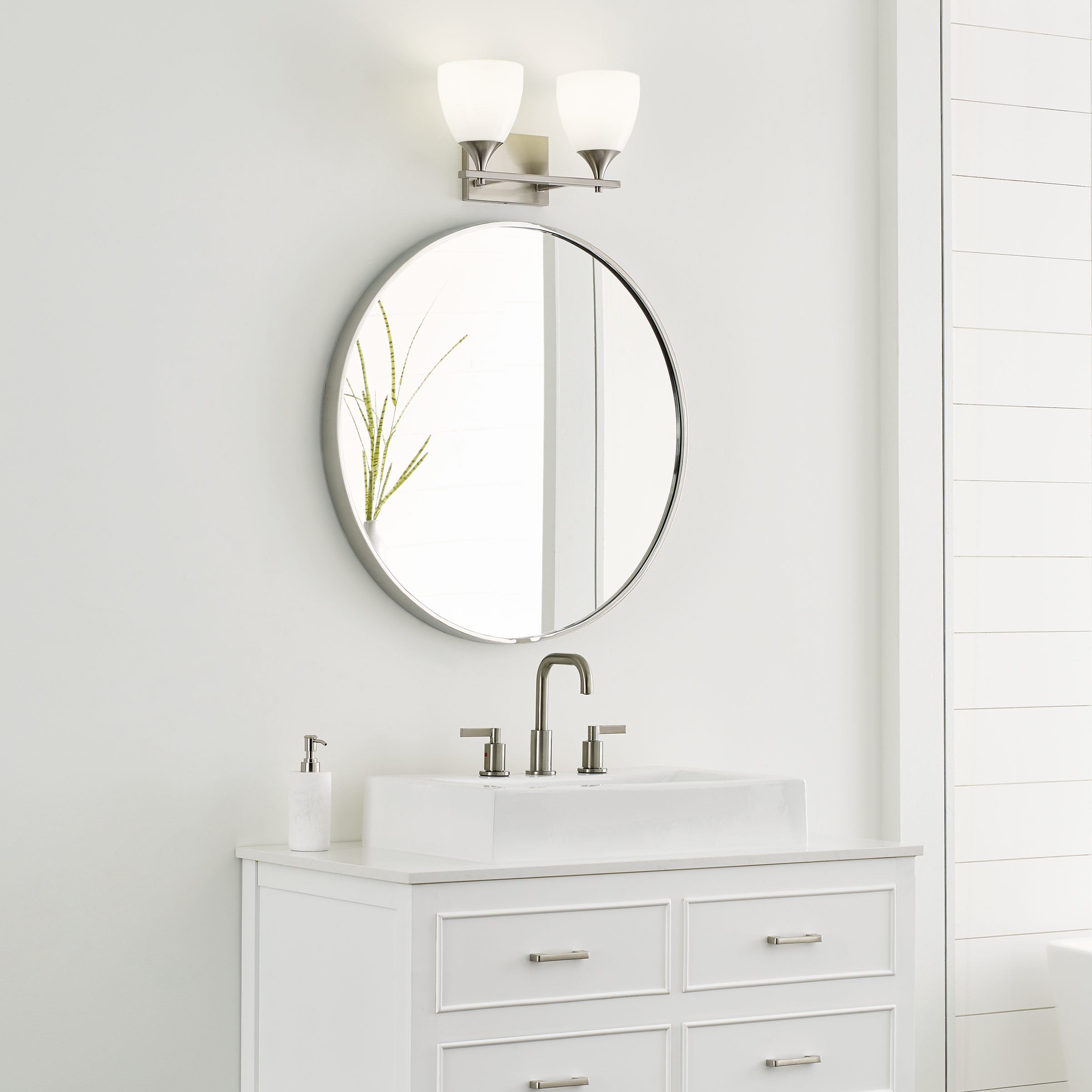 Toffino 2-Light Bath Sconce | Brushed Steel | Milk Glass