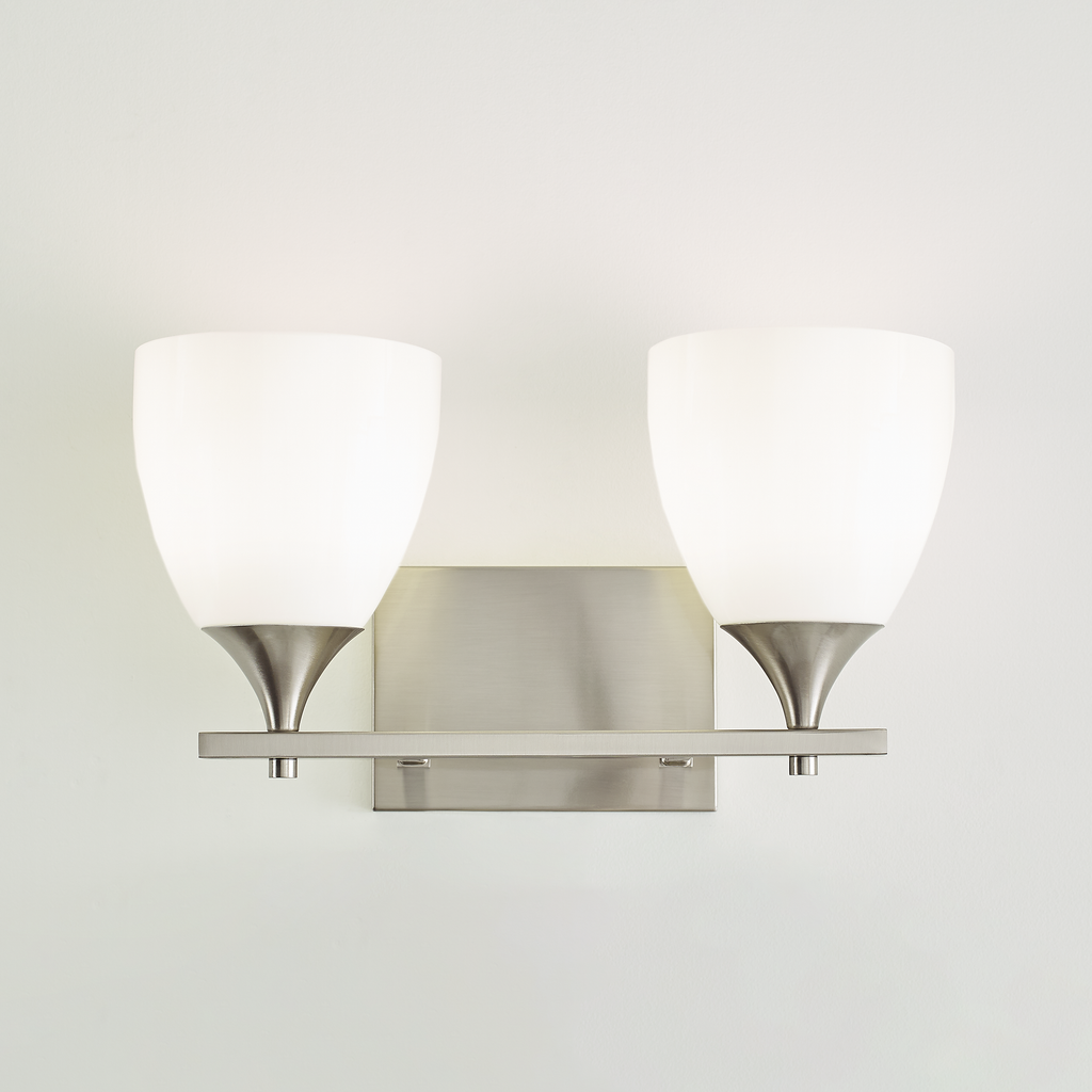 Toffino 2-Light Bath Sconce | Brushed Steel | Milk Glass