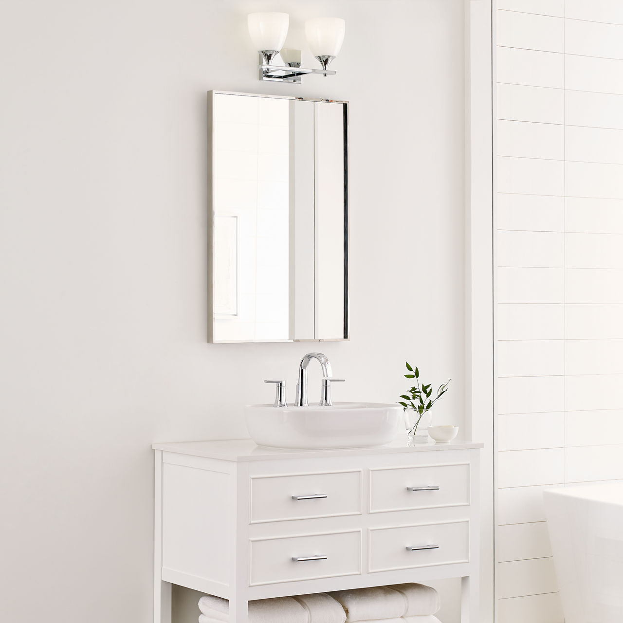 Toffino 2-Light Bath Sconce | Chrome | Milk Glass