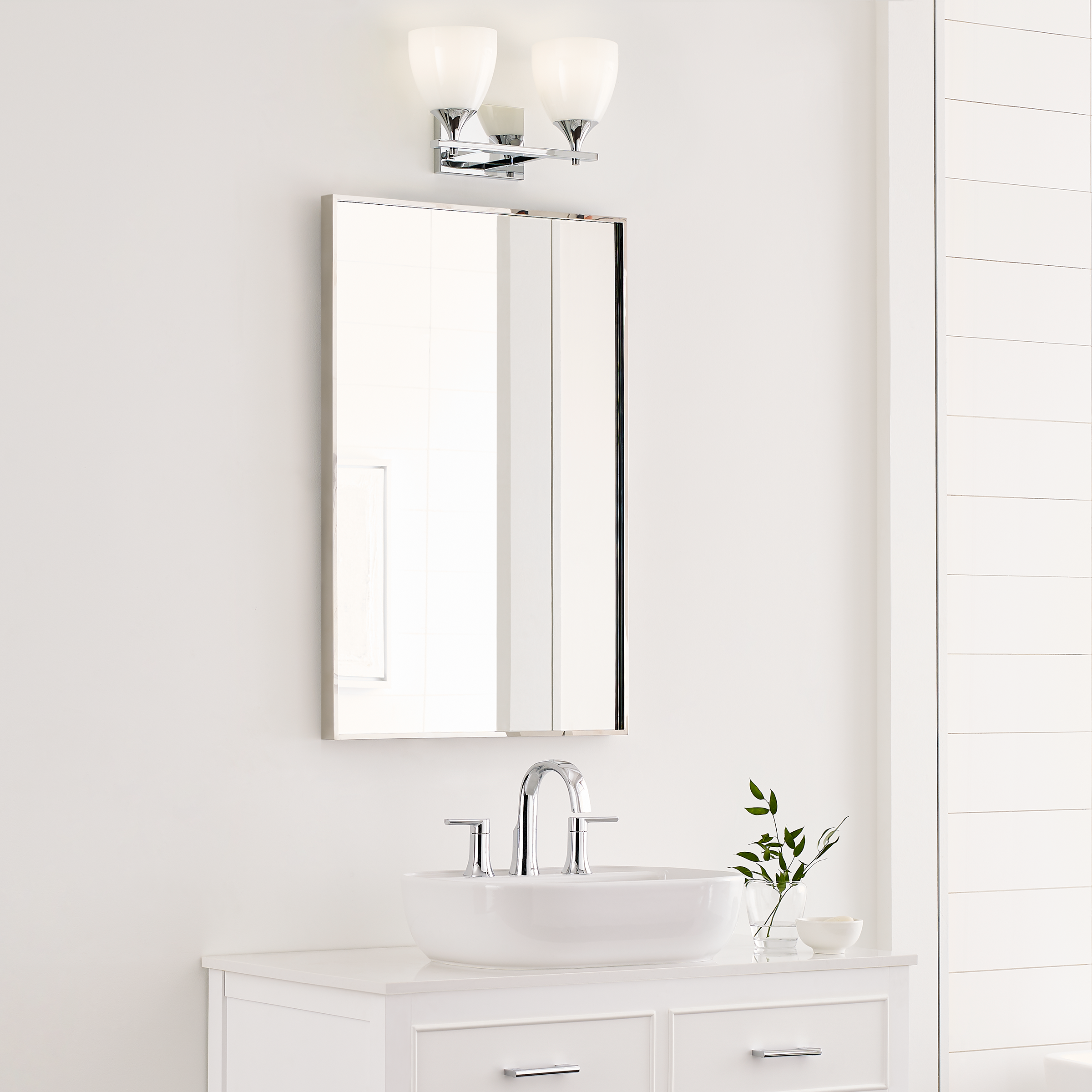 Toffino 2-Light Bath Sconce | Chrome | Milk Glass