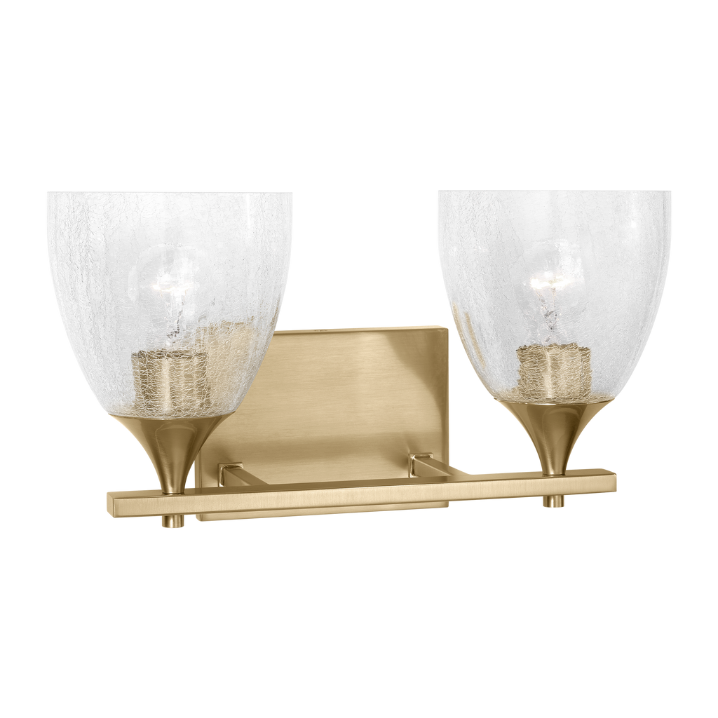 Toffino 2-Light Bath Sconce | Satin Brass | Clear Crackle Glass
