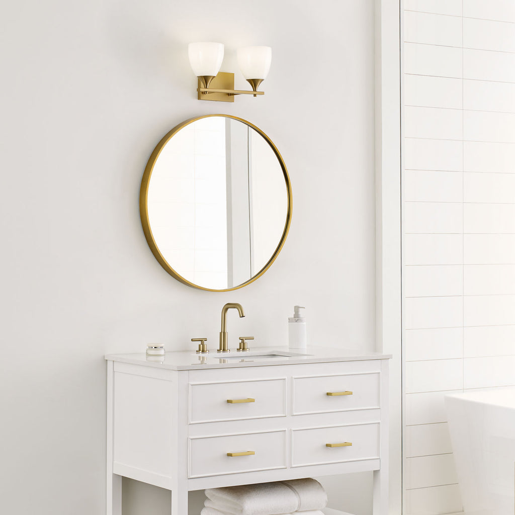 Toffino 2-Light Bath Sconce | Satin Brass | Milk Glass