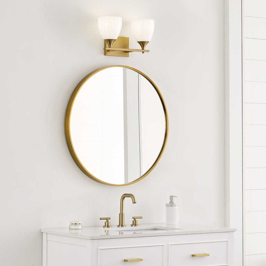 Toffino 2-Light Bath Sconce | Satin Brass | Milk Glass