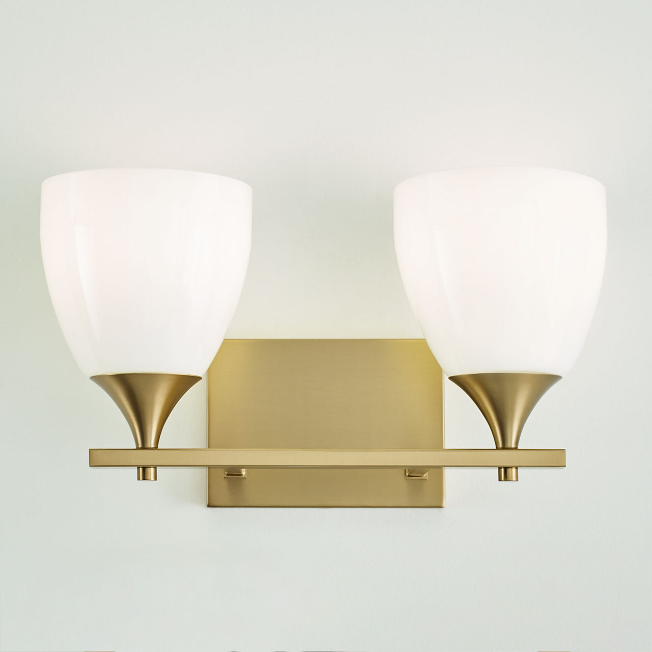 Toffino 2-Light Bath Sconce | Satin Brass | Milk Glass