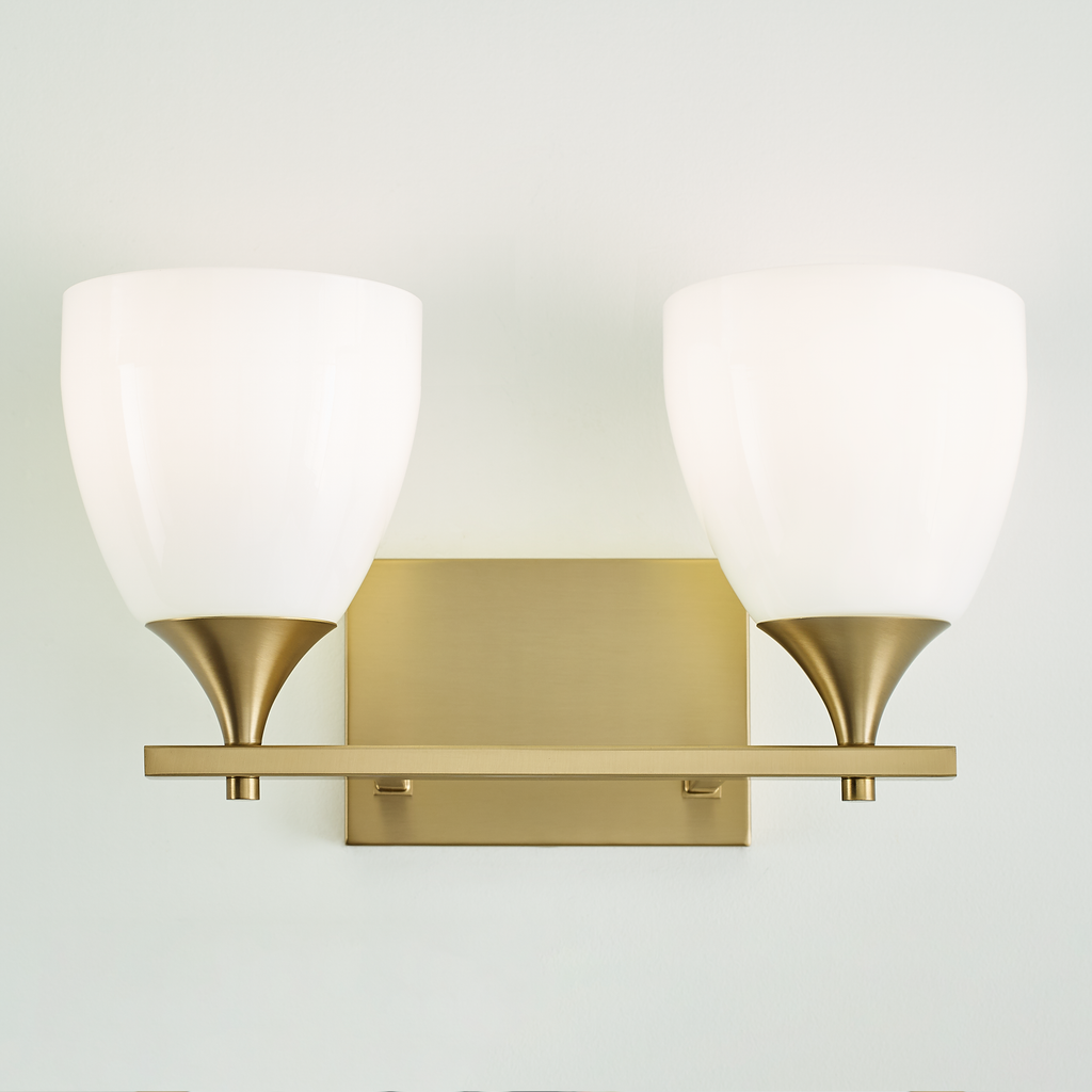Toffino 2-Light Bath Sconce | Satin Brass | Milk Glass