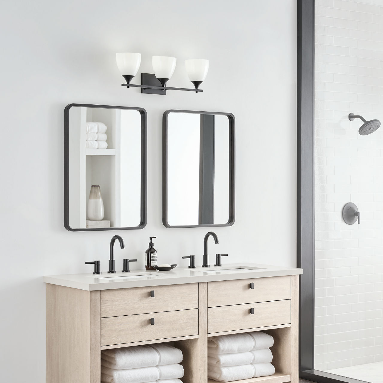 Toffino 3-Light Bath Sconce | Midnight Black | Milk Glass