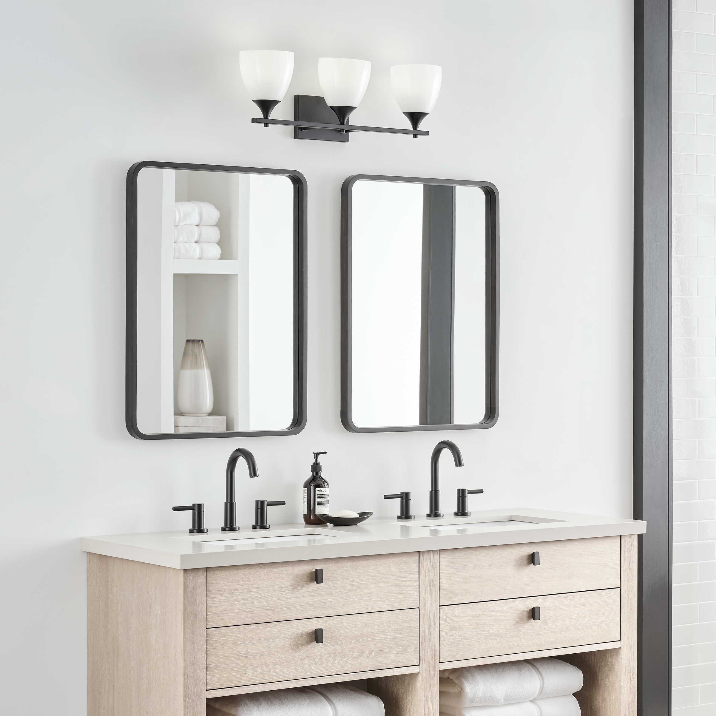 Toffino 3-Light Bath Sconce | Midnight Black | Milk Glass