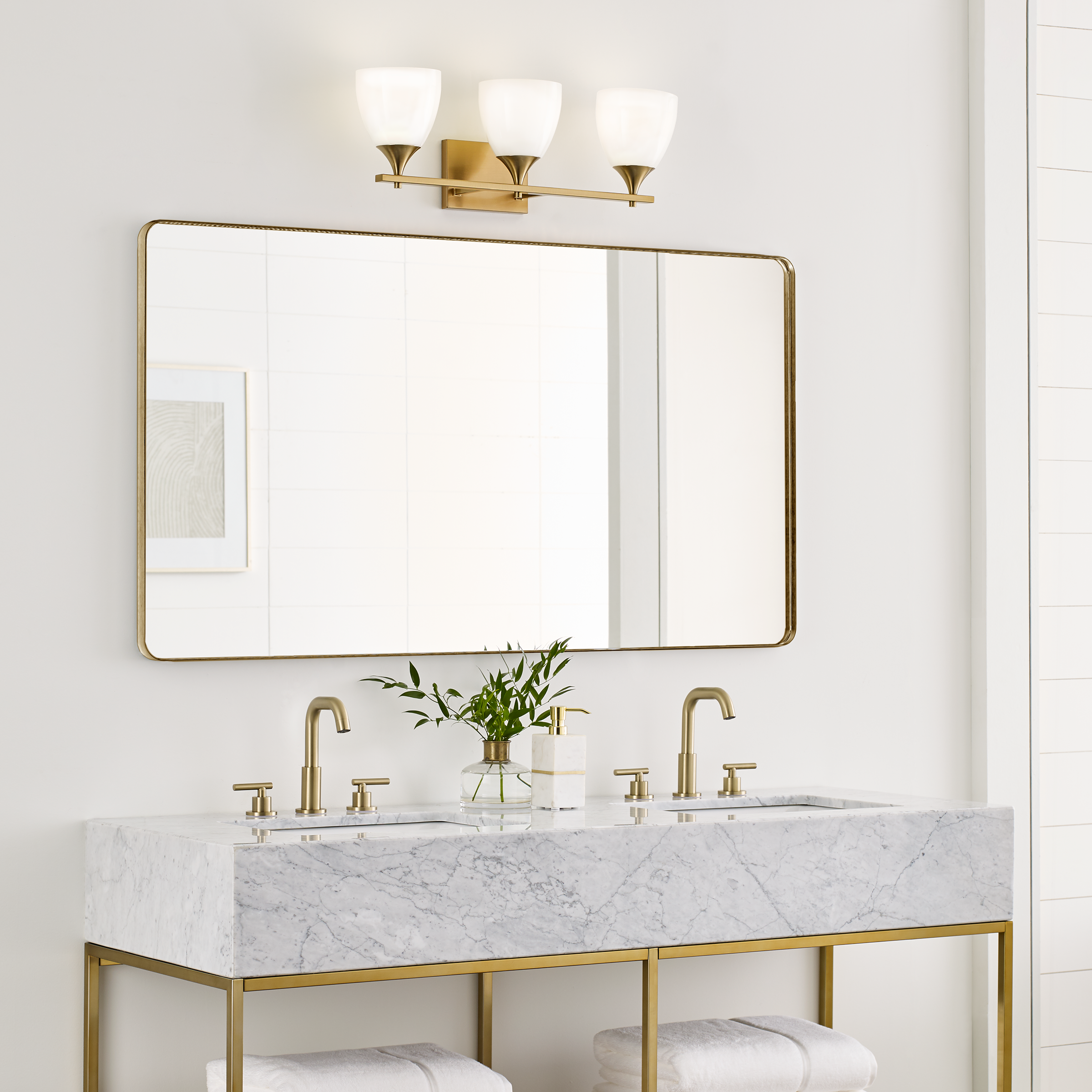 Toffino 3-Light Bath Sconce | Satin Brass | Milk Glass