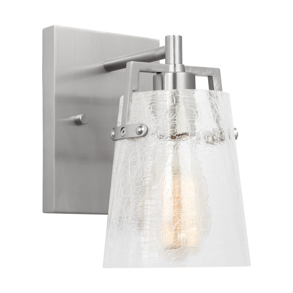 Crofton Small Sconce Brushed Nickel Clear Crackle Glass