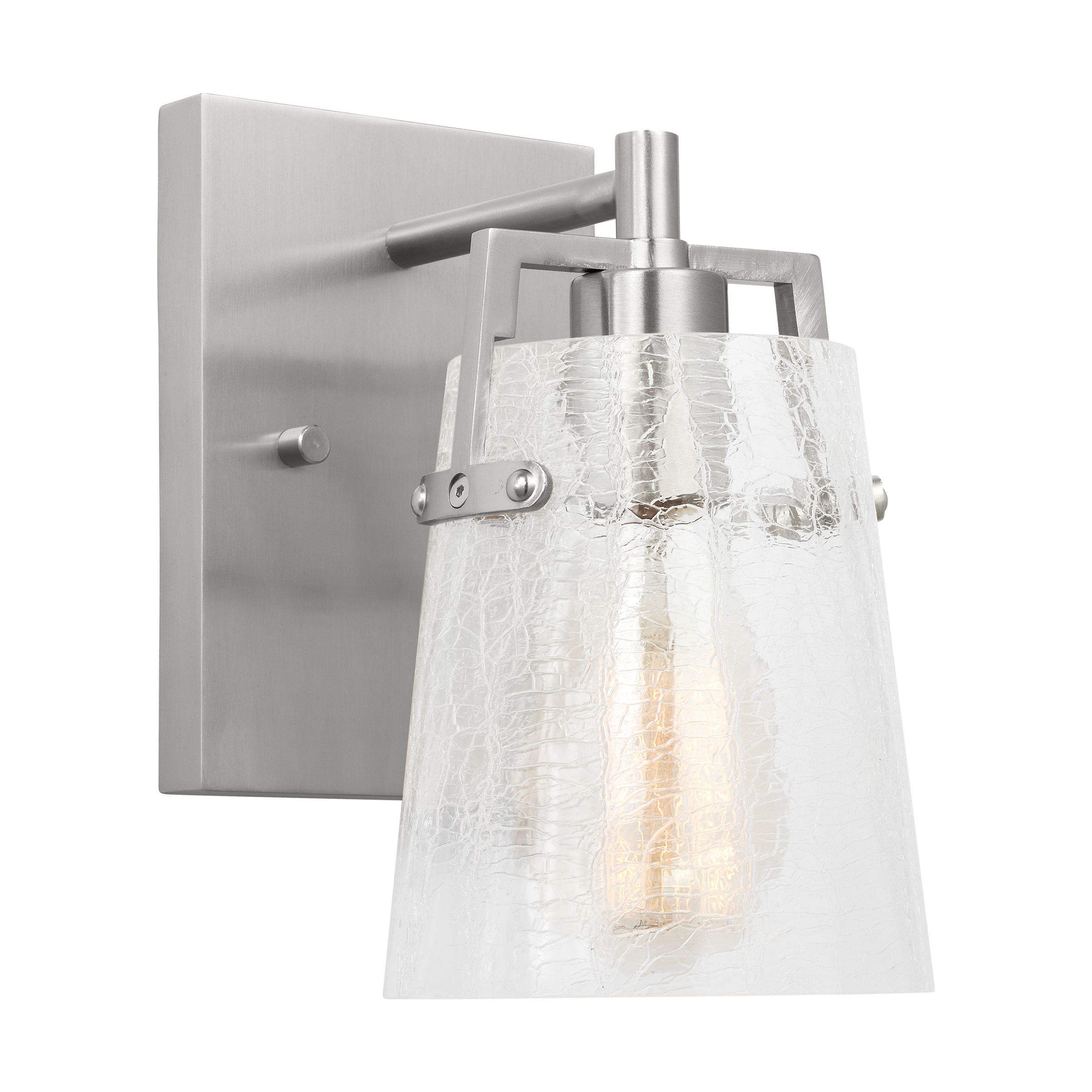 Crofton Small Sconce Brushed Nickel Clear Crackle Glass