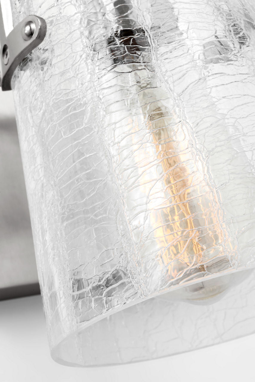 Crofton Small Sconce Brushed Nickel Clear Crackle Glass
