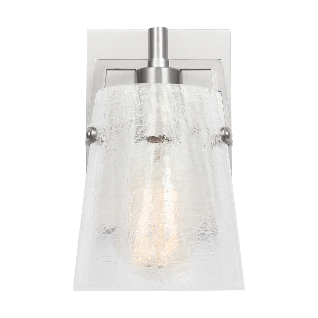 Crofton Small Sconce Brushed Nickel Clear Crackle Glass