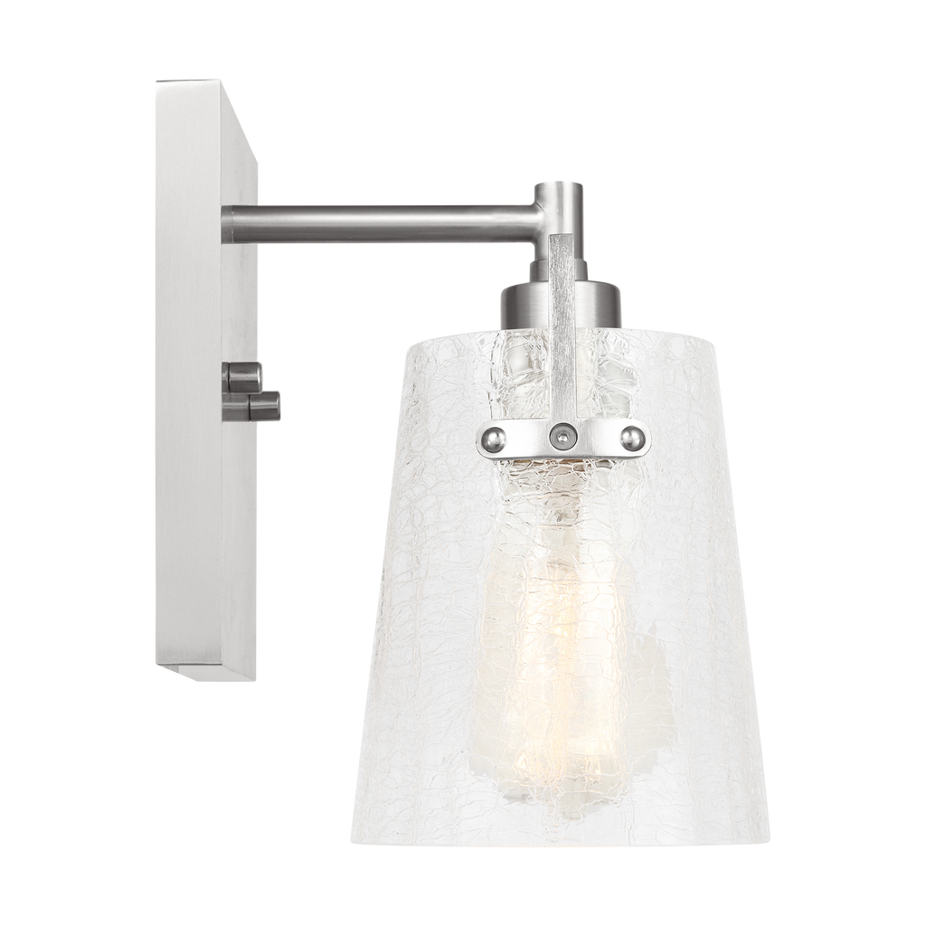 Crofton Small Sconce Brushed Nickel Clear Crackle Glass