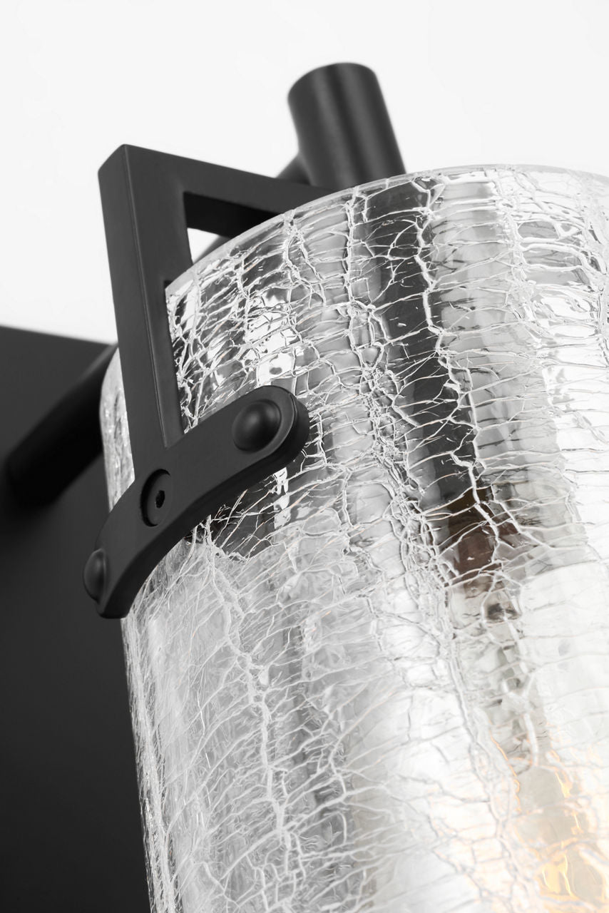 Crofton Small Sconce Midnight Black Clear Crackle Glass