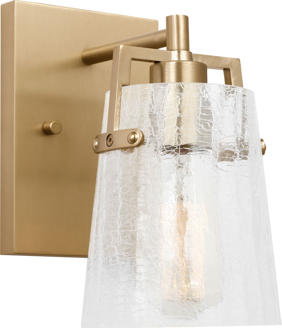 Crofton Small Sconce Satin Brass Clear Crackle Glass