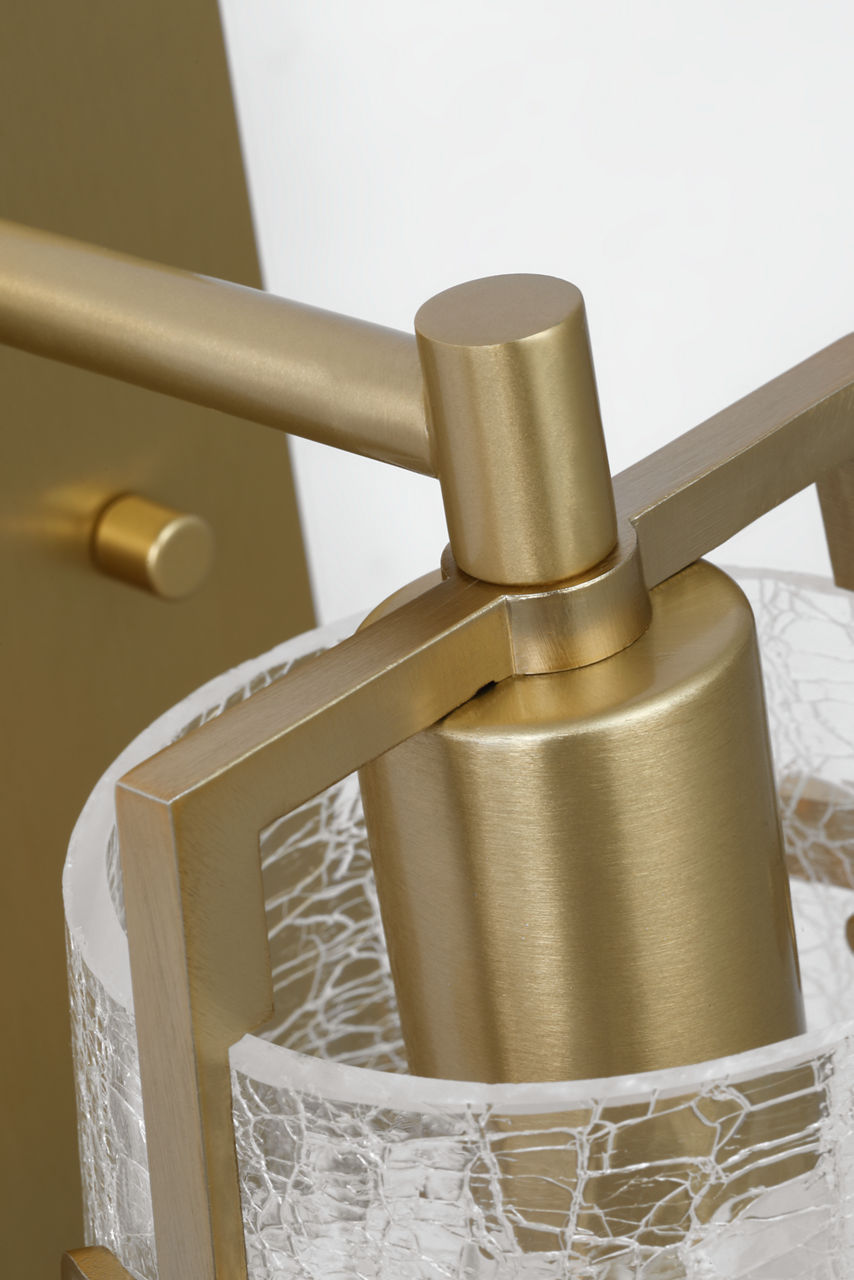 Crofton Small Sconce Satin Brass Clear Crackle Glass