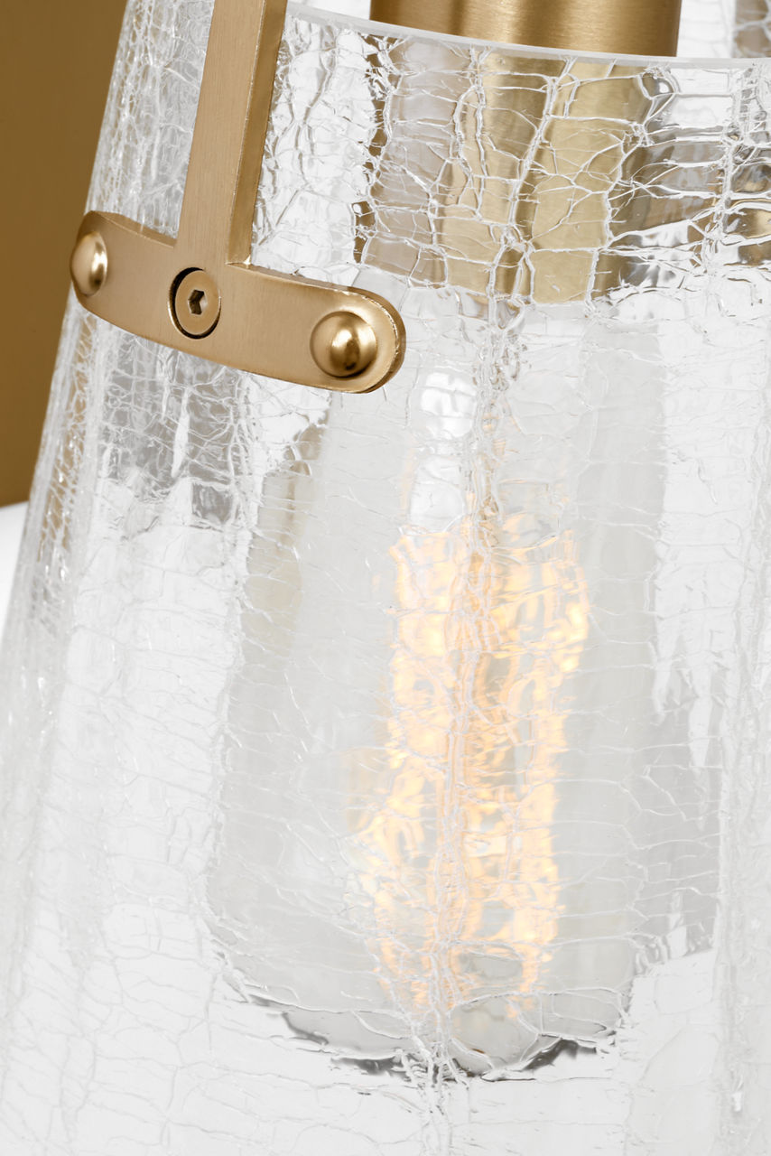 Crofton Small Sconce Satin Brass Clear Crackle Glass