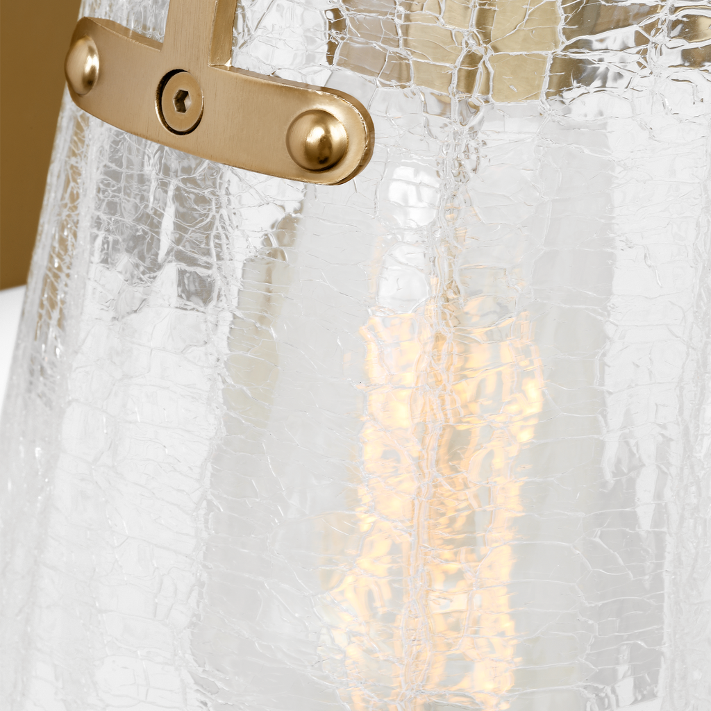 Crofton Small Sconce Satin Brass Clear Crackle Glass