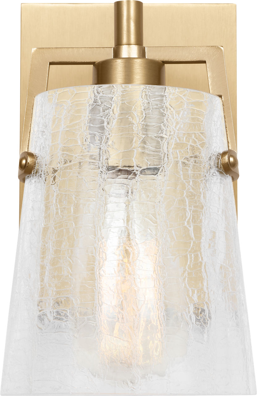 Crofton Small Sconce Satin Brass Clear Crackle Glass