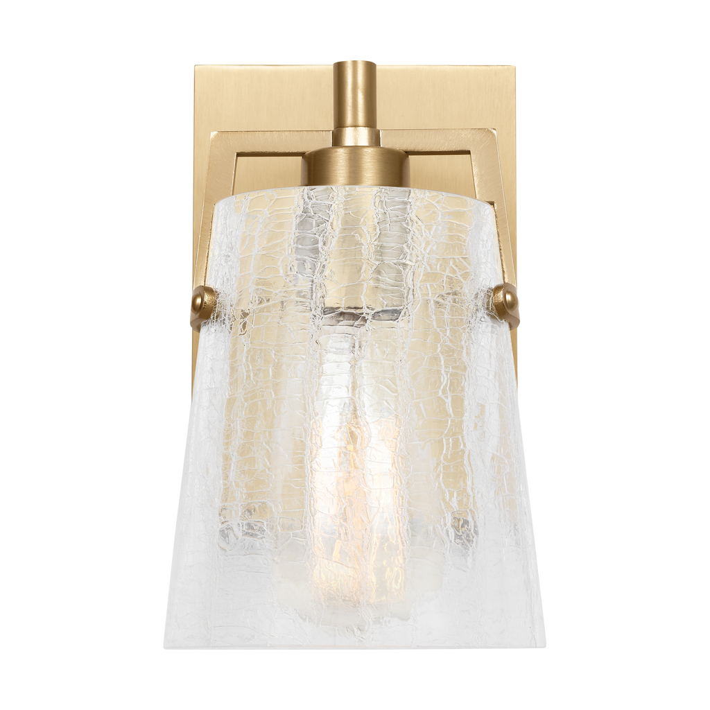 Crofton Small Sconce Satin Brass Clear Crackle Glass