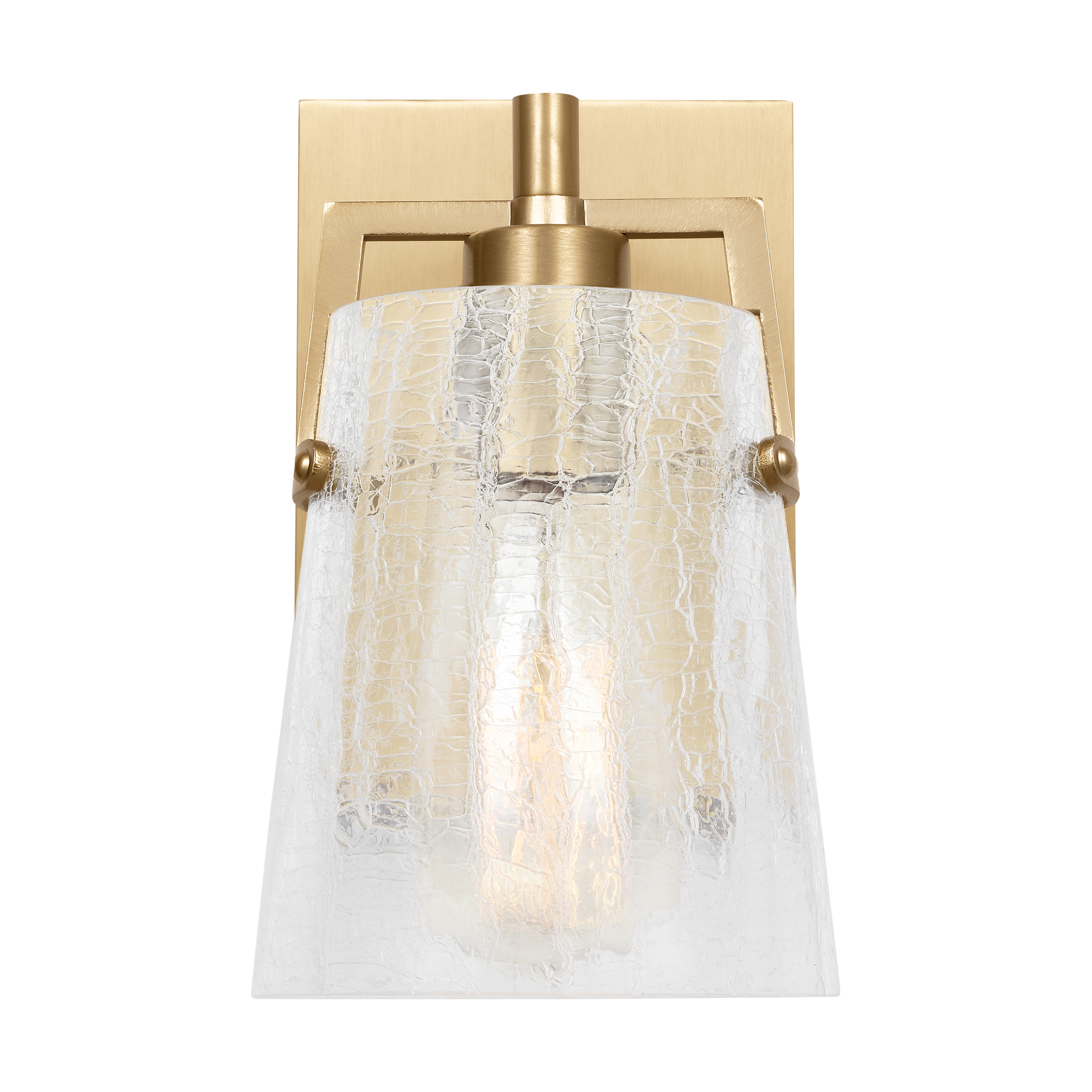 Crofton Small Sconce Satin Brass Clear Crackle Glass