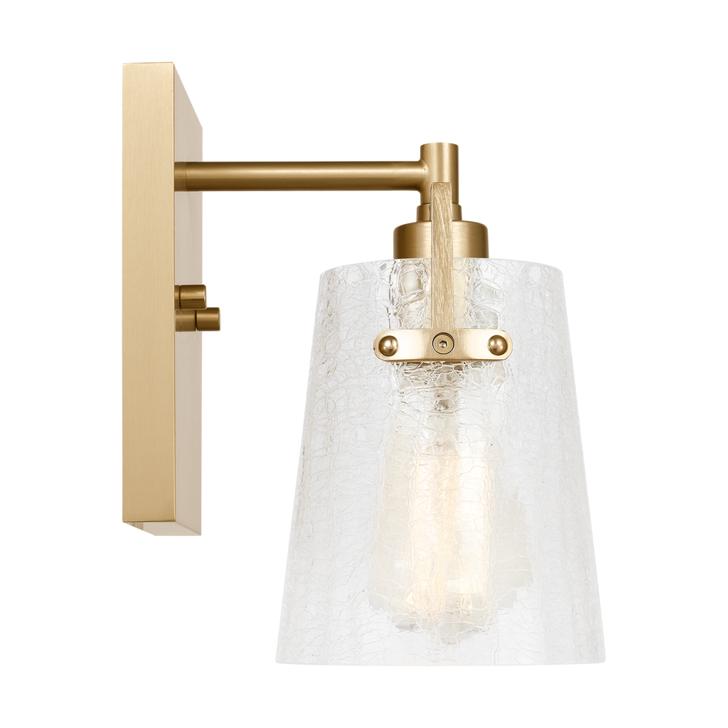 Crofton Small Sconce Satin Brass Clear Crackle Glass