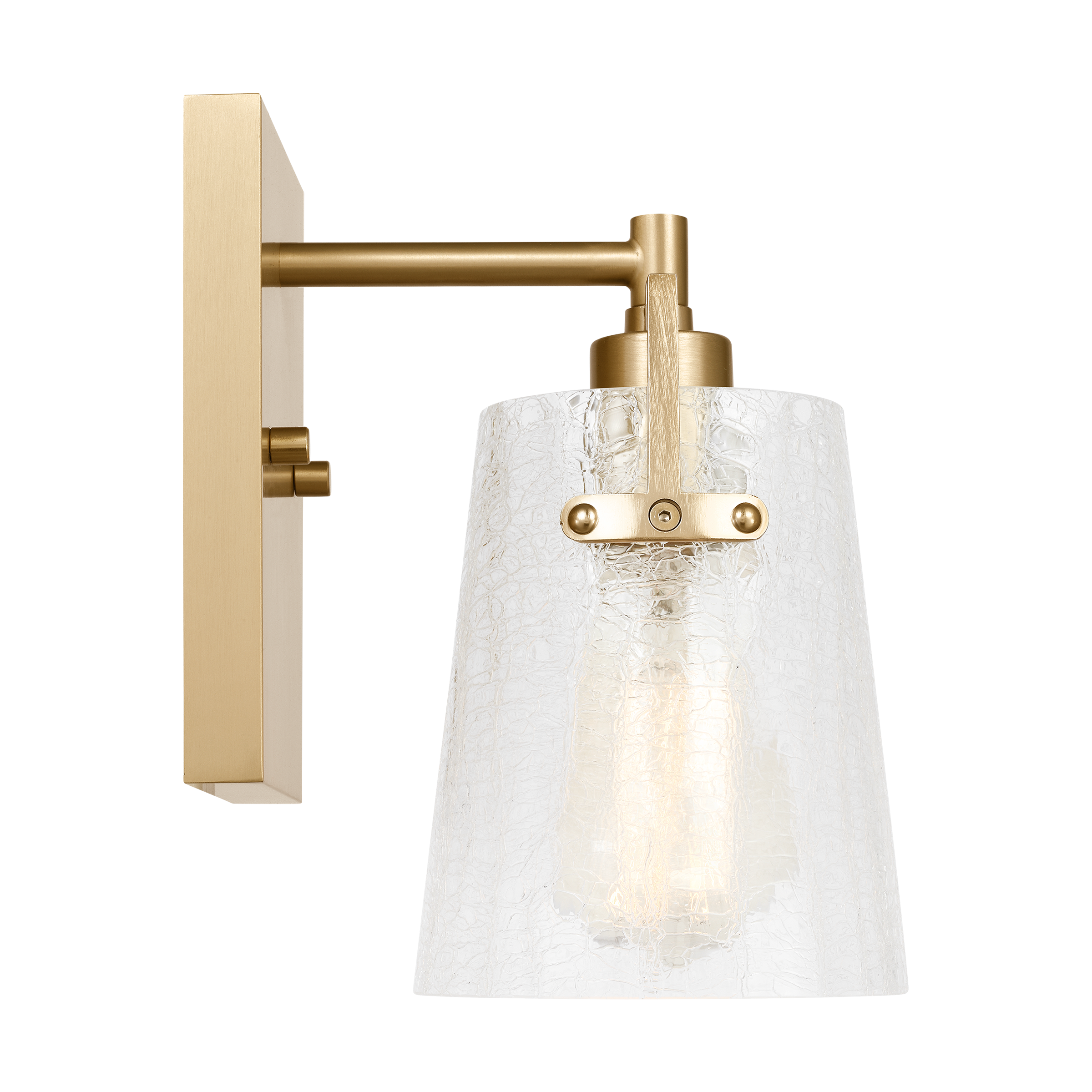 Crofton Small Sconce Satin Brass Clear Crackle Glass