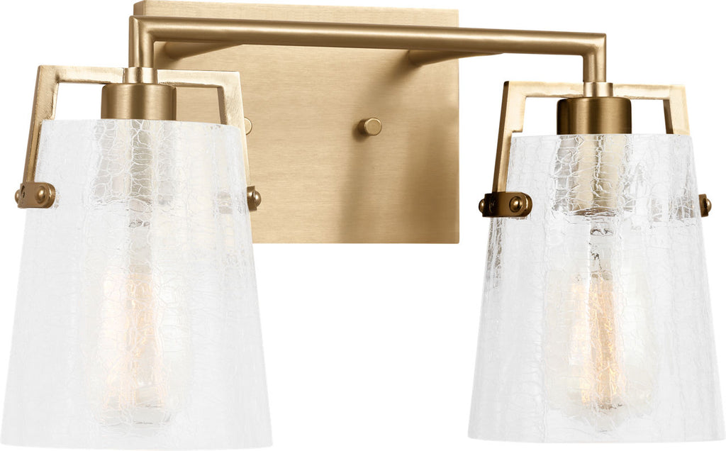 Crofton 2 - Light Vanity Satin Brass Clear Crackle Glass
