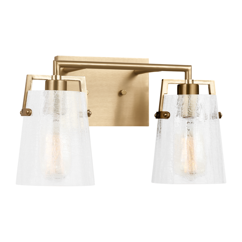 Crofton 2 - Light Vanity Satin Brass Clear Crackle Glass