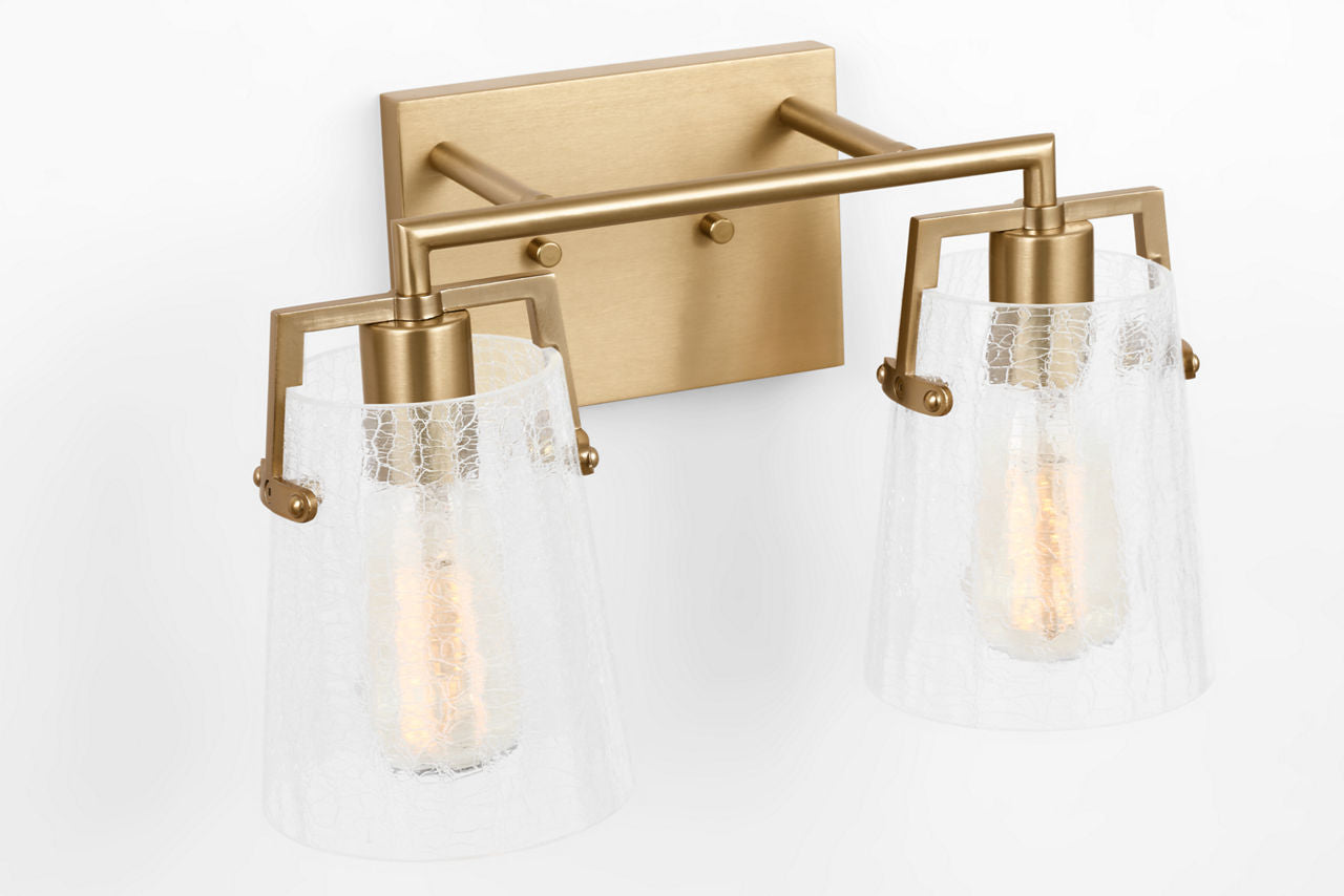 Crofton 2 - Light Vanity Satin Brass Clear Crackle Glass