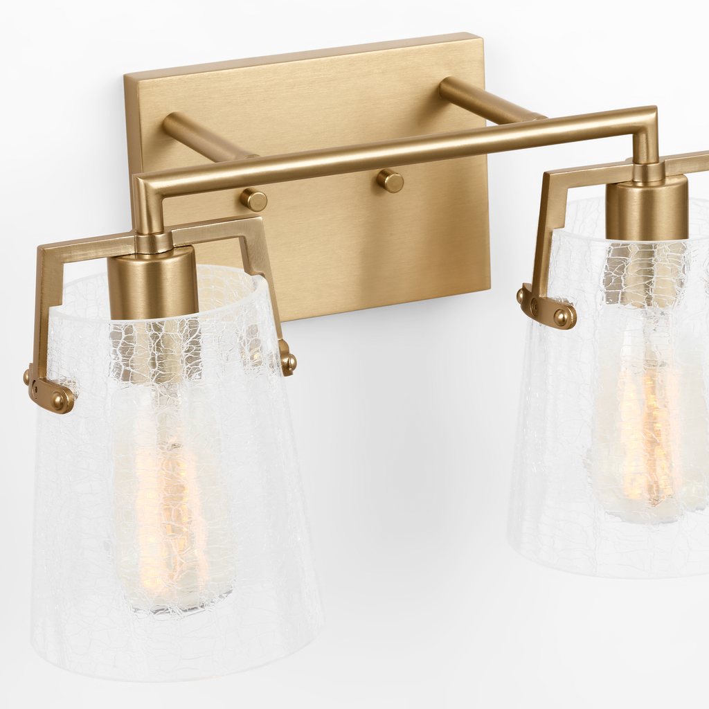 Crofton 2 - Light Vanity Satin Brass Clear Crackle Glass