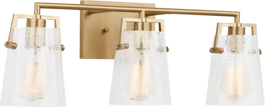 Crofton 3 - Light Vanity Satin Brass Clear Crackle Glass