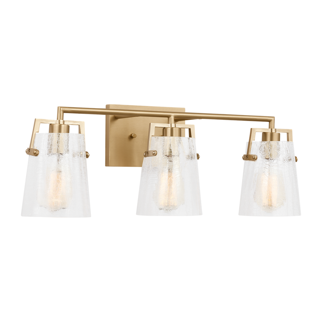 Crofton 3 - Light Vanity Satin Brass Clear Crackle Glass