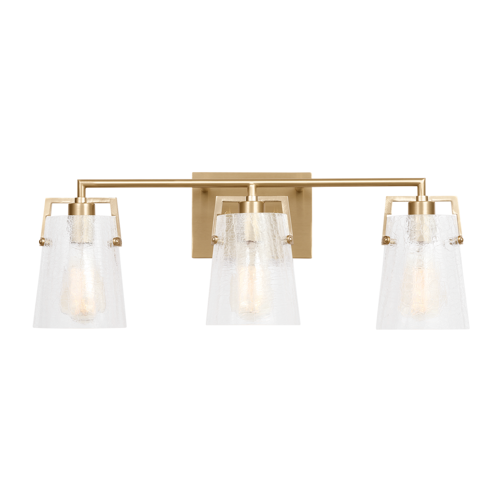 Crofton 3 - Light Vanity Satin Brass Clear Crackle Glass