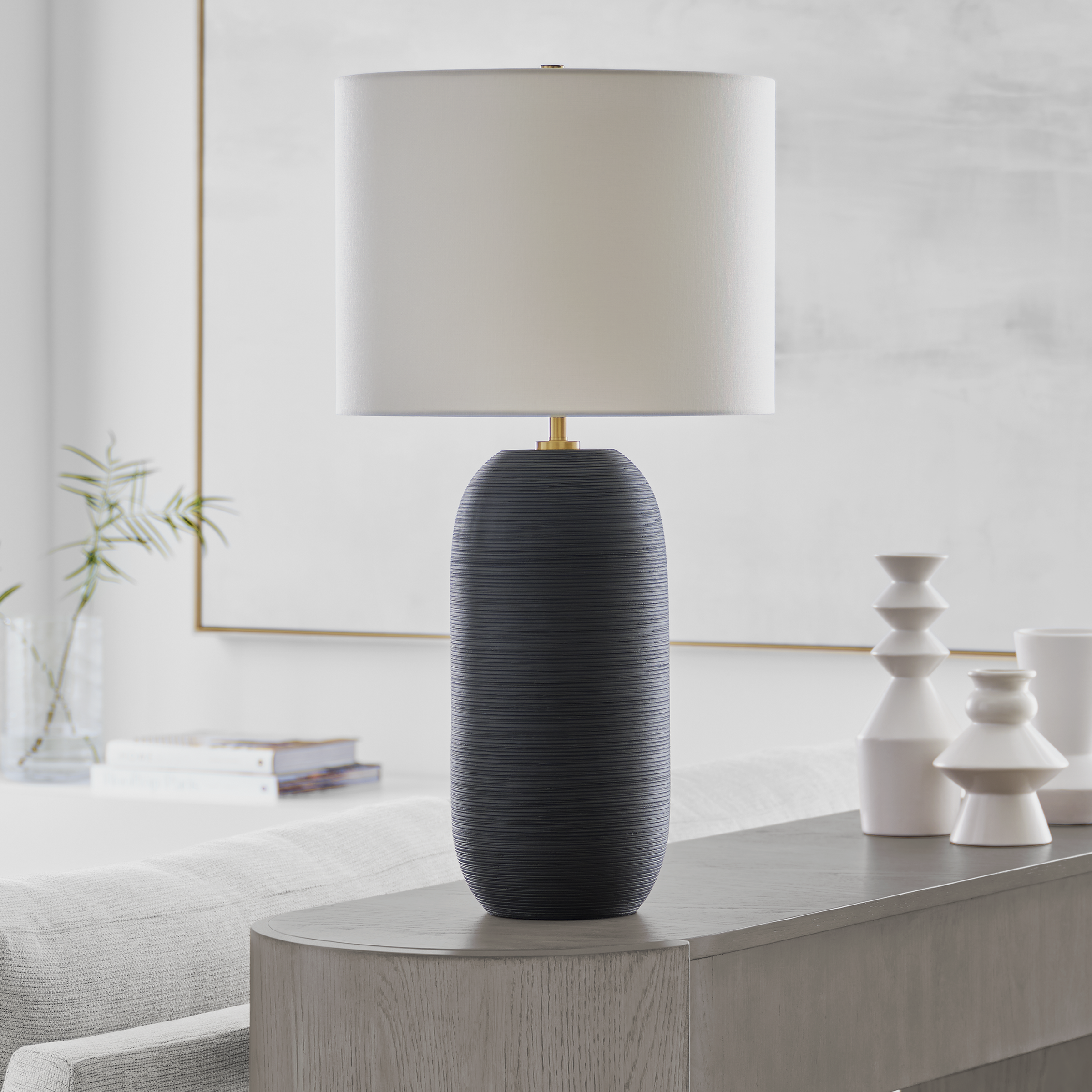 Fanny Slim Table Lamp Rough Black Ceramic Bulbs Inc