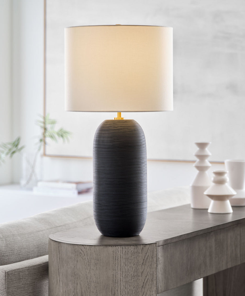 Fanny Slim Table Lamp Rough Black Ceramic Bulbs Inc