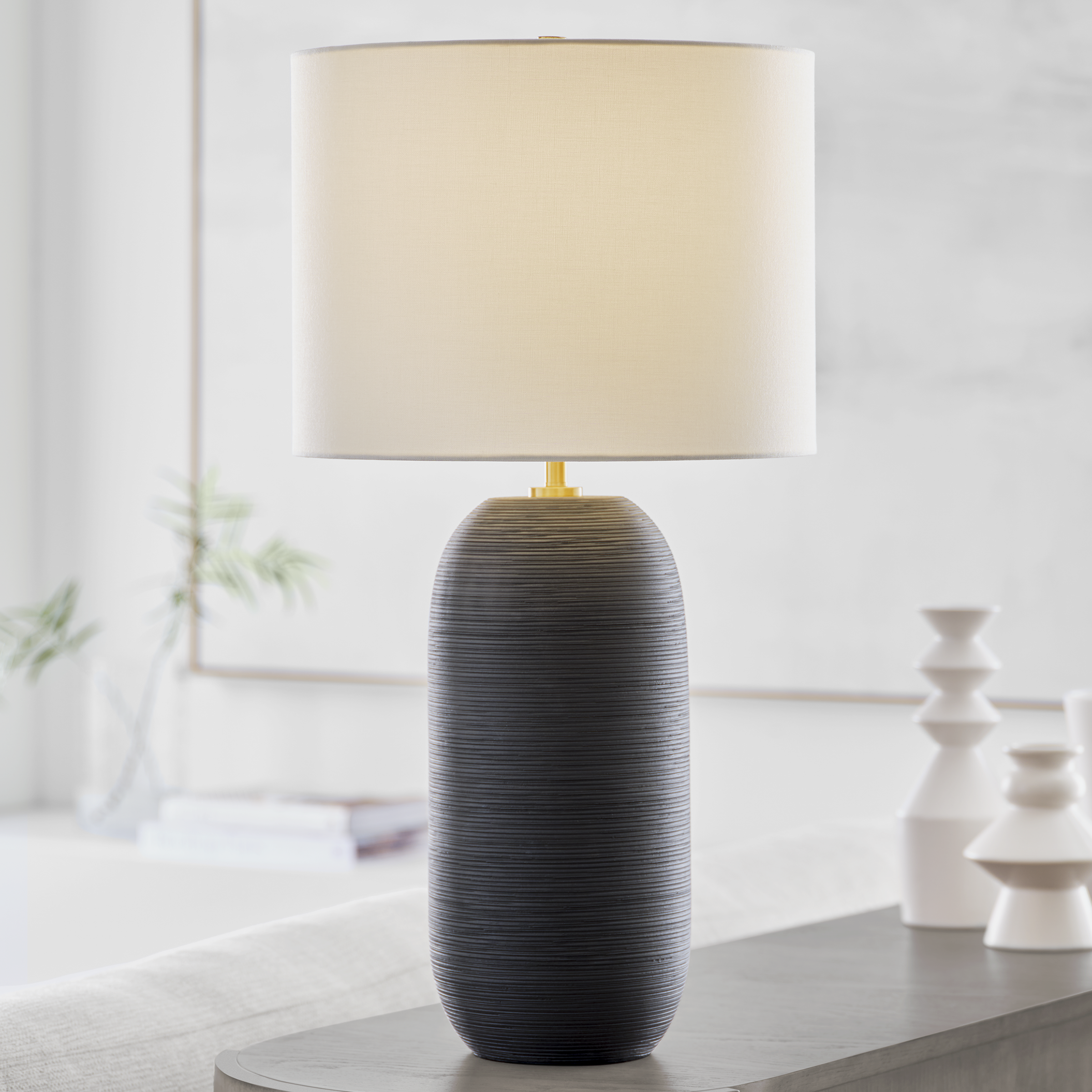 Fanny Slim Table Lamp Rough Black Ceramic Bulbs Inc