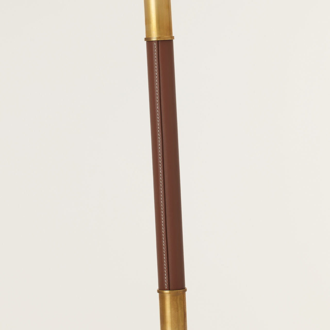 Griffin Large Floor Lamp | Hand-Rubbed Antique Brass and Saddle Leather | Linen Shade