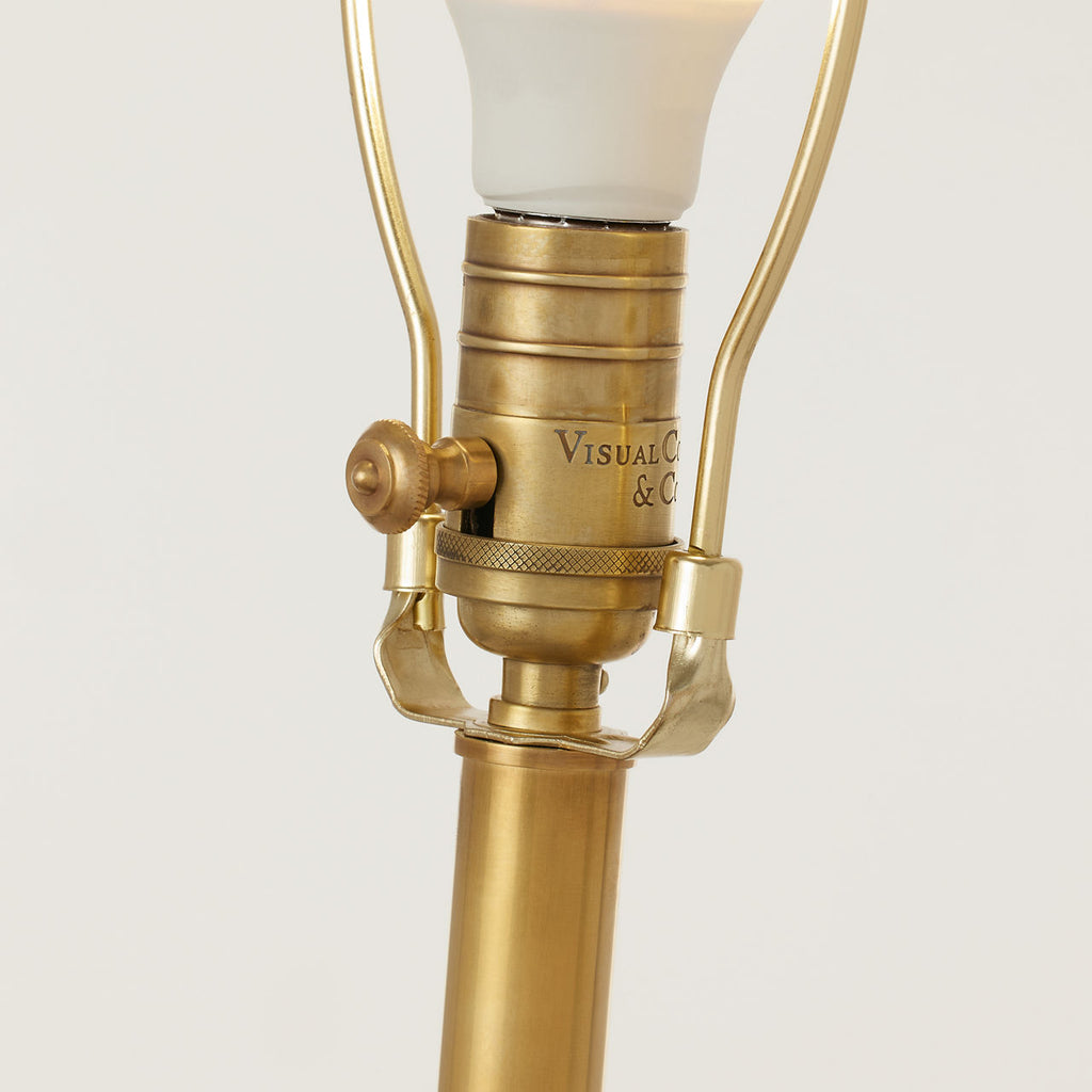 Griffin Large Floor Lamp | Hand-Rubbed Antique Brass and Saddle Leather | Linen Shade