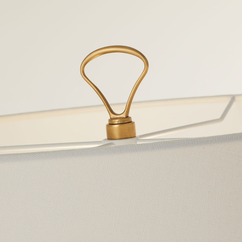 Griffin Large Floor Lamp | Hand-Rubbed Antique Brass and Saddle Leather | Linen Shade