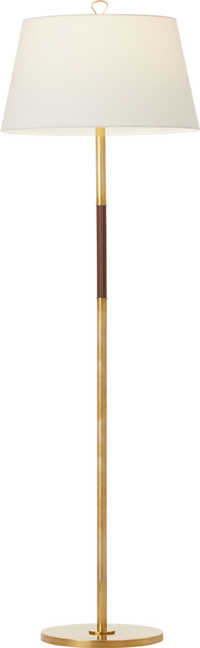 Griffin Large Floor Lamp | Hand-Rubbed Antique Brass and Saddle Leather | Linen Shade