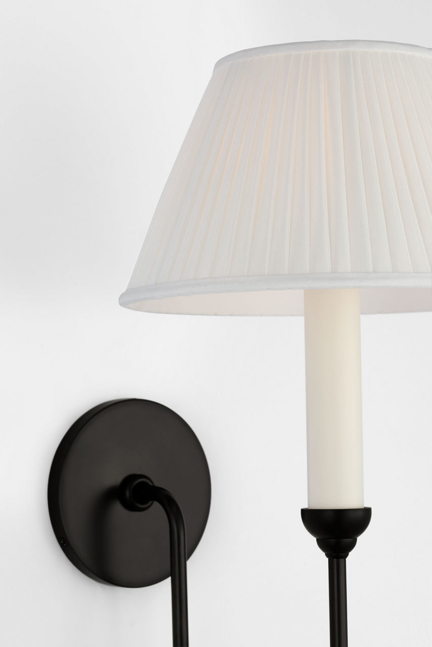 Ingela 24" Single Sconce | Modern Iron | Silk Pleat Shade