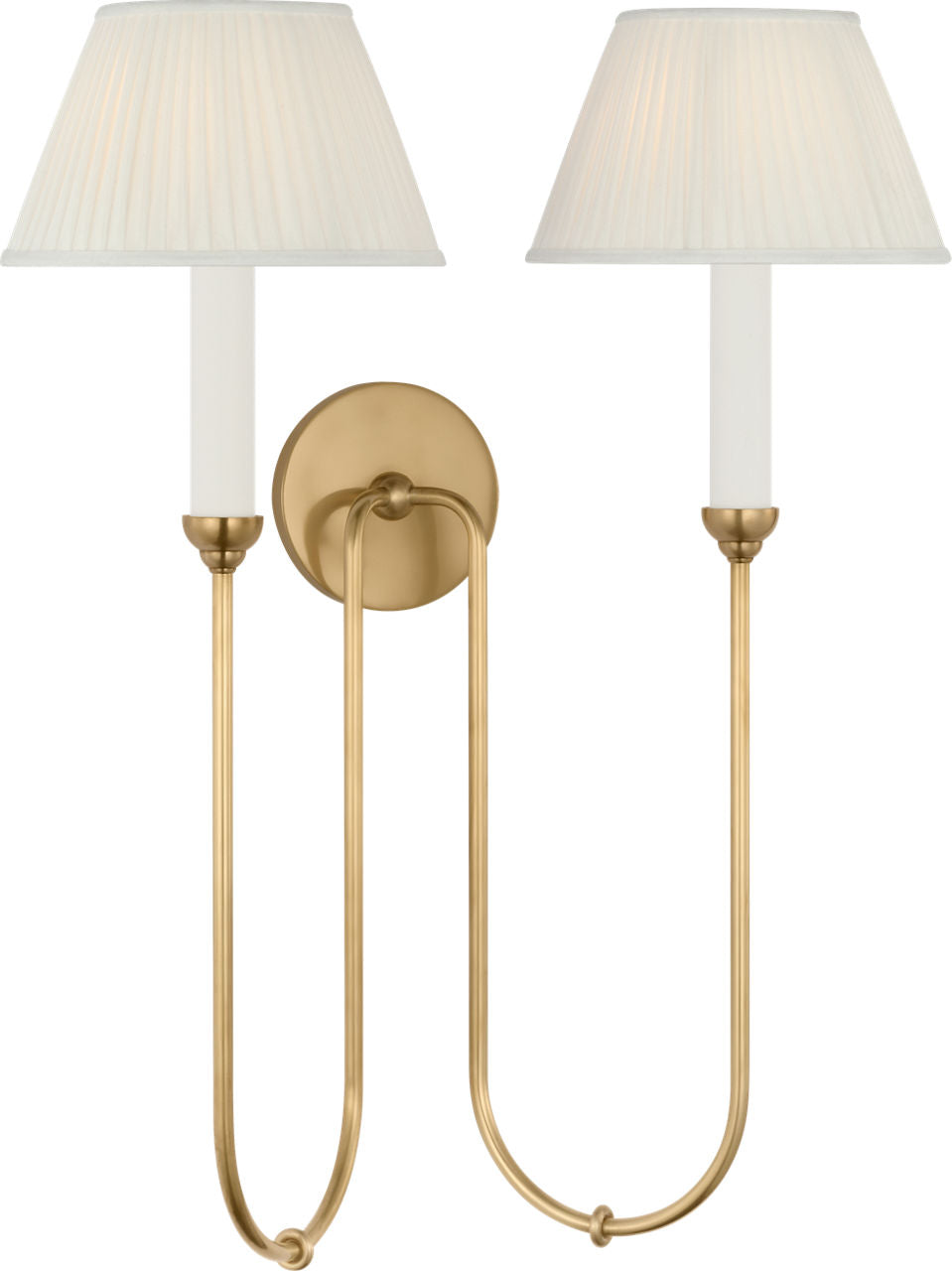 Ingela 24" Double Sconce | Hand-Rubbed Antique Brass | Silk Pleat Shades