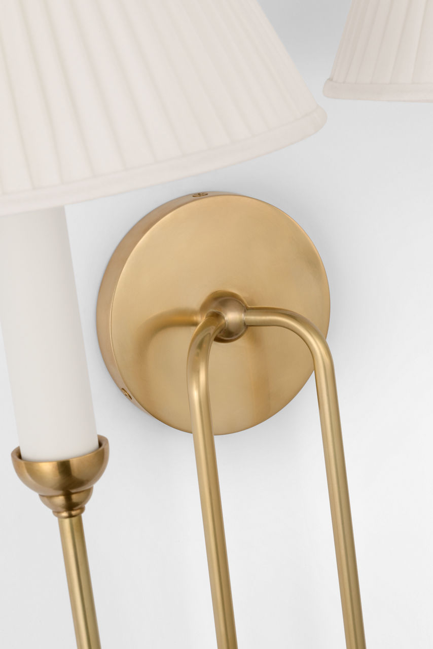 Ingela 24" Double Sconce | Hand-Rubbed Antique Brass | Silk Pleat Shades
