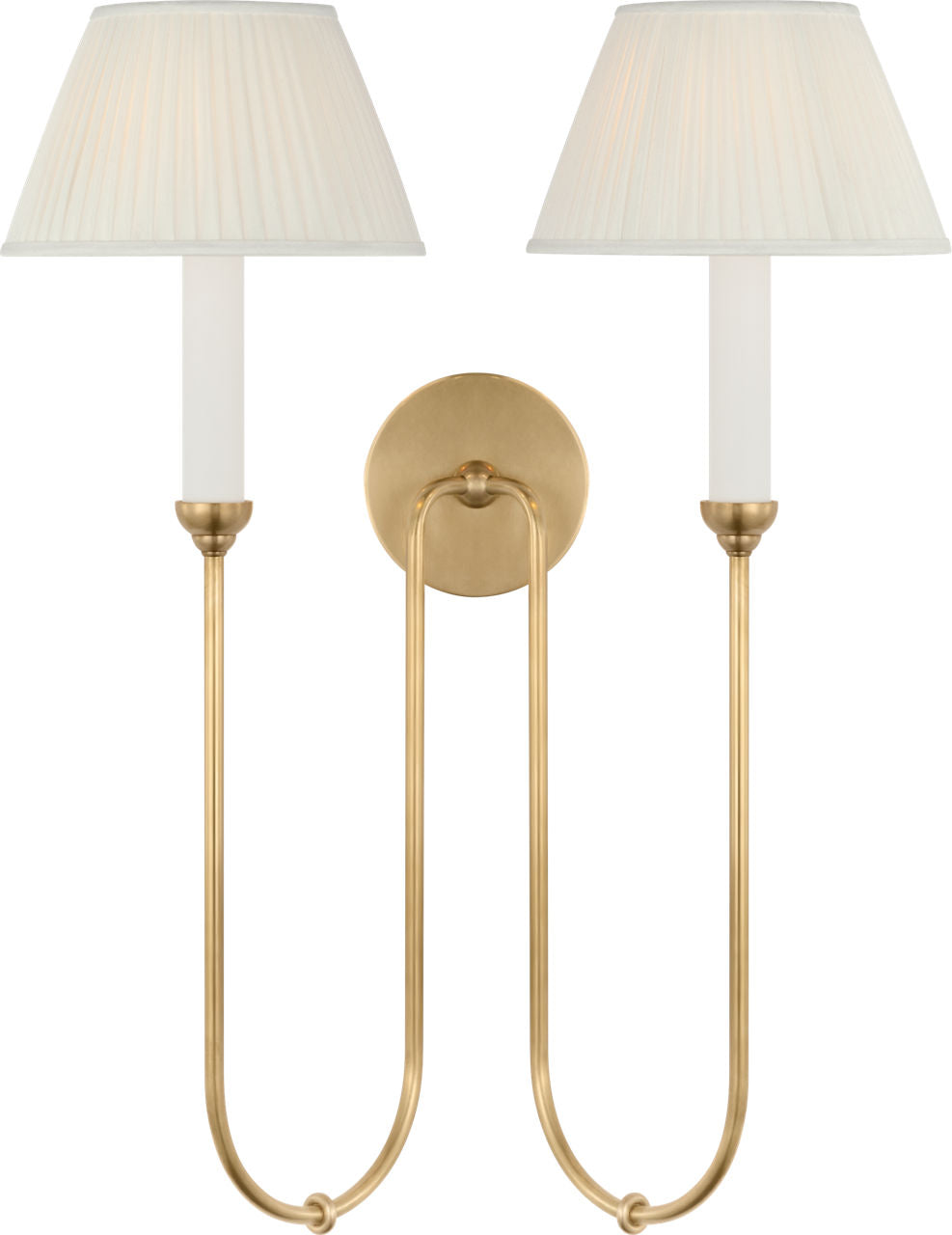 Ingela 24" Double Sconce | Hand-Rubbed Antique Brass | Silk Pleat Shades